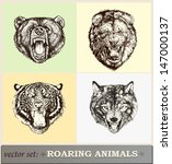 Vector illustration: heads of roaring animals 