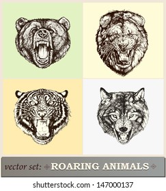 Vector illustration: heads of roaring animals 