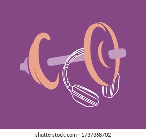 Vector illustration of headset hanging at the gym weight.
