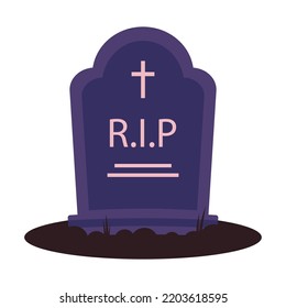 Vector Illustration Of Headstone Isolated On White, Halloween  Card With Headstone In Flat Style