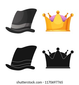 Vector illustration of headwear and cap icon. Collection of headwear and accessory vector icon for stock.