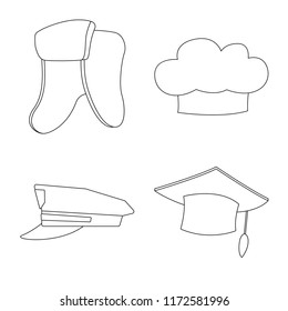 Vector illustration of headwear and cap icon. Set of headwear and accessory stock symbol for web.