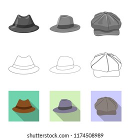 Vector illustration of headwear and cap icon. Set of headwear and accessory vector icon for stock.