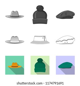 Vector illustration of headwear and cap icon. Set of headwear and accessory stock vector illustration.