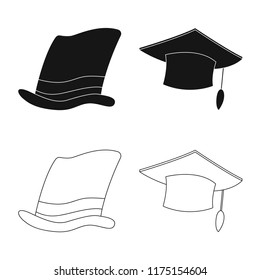 Vector illustration of headwear and cap icon. Collection of headwear and accessory stock symbol for web.