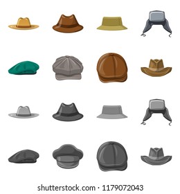 Vector illustration of headwear and cap icon. Set of headwear and accessory stock symbol for web.