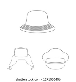 Vector illustration of headwear and cap logo. Set of headwear and accessory vector icon for stock.