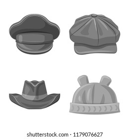 Vector illustration of headwear and cap logo. Set of headwear and accessory vector icon for stock.