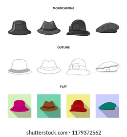 Vector illustration of headwear and cap logo. Set of headwear and accessory stock vector illustration.