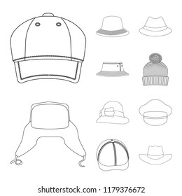 Vector illustration of headwear and cap logo. Collection of headwear and accessory stock symbol for web.