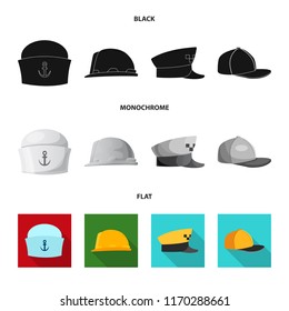 Vector illustration of headwear and cap sign. Collection of headwear and accessory stock vector illustration.