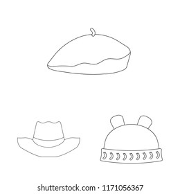 Vector illustration of headwear and cap sign. Set of headwear and accessory stock symbol for web.