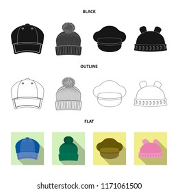 Vector illustration of headwear and cap sign. Set of headwear and accessory stock symbol for web.