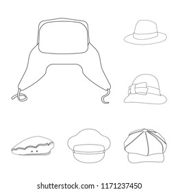 Vector illustration of headwear and cap sign. Set of headwear and accessory vector icon for stock.