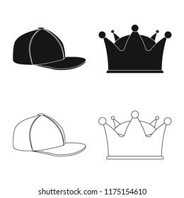 Vector illustration of headwear and cap sign. Collection of headwear and accessory vector icon for stock.