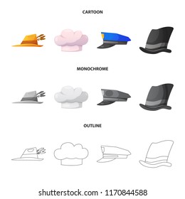 Vector illustration of headwear and cap symbol. Collection of headwear and accessory vector icon for stock.
