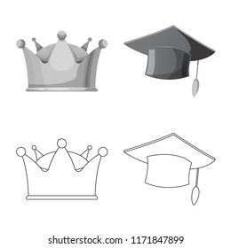 Vector illustration of headwear and cap symbol. Set of headwear and accessory vector icon for stock.