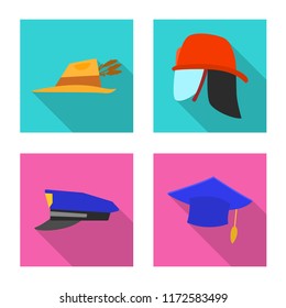 Vector illustration of headwear and cap symbol. Set of headwear and accessory stock symbol for web.
