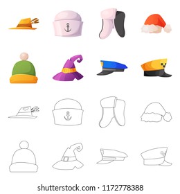 Vector illustration of headwear and cap symbol. Set of headwear and accessory stock vector illustration.