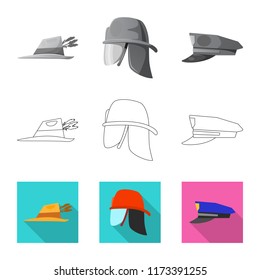 Vector illustration of headwear and cap symbol. Set of headwear and accessory vector icon for stock.