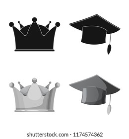 Vector illustration of headwear and cap symbol. Set of headwear and accessory stock symbol for web.