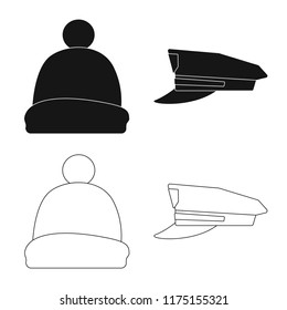 Vector illustration of headwear and cap symbol. Collection of headwear and accessory stock vector illustration.