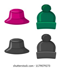 Vector illustration of headwear and cap symbol. Set of headwear and accessory stock symbol for web.
