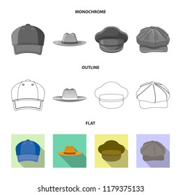 Vector illustration of headwear and cap symbol. Collection of headwear and accessory vector icon for stock.
