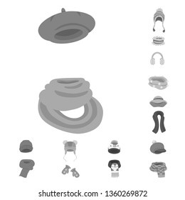 Vector illustration of headwear  and fashion  sign. Collection of headwear  and cold stock symbol for web.
