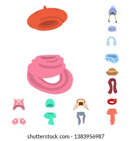 Vector illustration of headwear  and fashion  symbol. Set of headwear  and cold stock symbol for web.