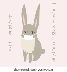  Vector illustration for health and care. Cute hare in 
medical masc. You can use it also without masc.