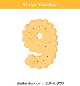 Vector Illustration. Health cracker. Isolated cookie: figure nine. Icon 9.