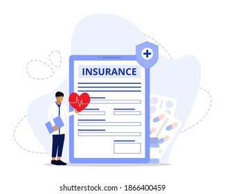 Vector Illustration, Health Insurance Concept, Showing Healthcare, Finance And Medical Service, Suitable For Landing Page, UI, Web, App Intro Card, Editorial, Flyer,and Banner