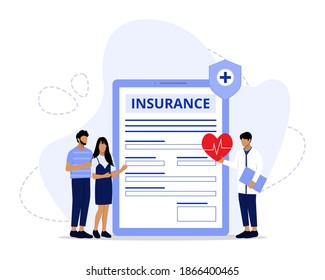 Vector Illustration, Health Insurance Concept, Showing Healthcare, Finance And Medical Service, Suitable For Landing Page, UI, Web, App Intro Card, Editorial, Flyer,and Banner