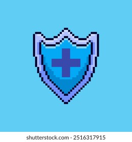 Ilustración vectorial de escudo de salud con Pixel Art Design, perfecto para diseños temáticos de activos de juego