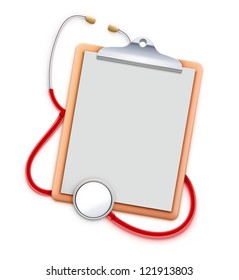 Vector illustration of healthcare concept with clipboard and red stethoscope