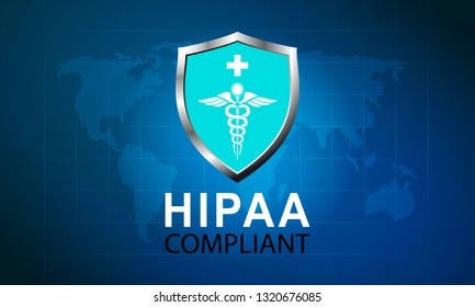 Vector illustration of Healthcare Information Portability and Accountability Act (HIPAA) compliant. Protected Healthcare Information (PHI). World map background.