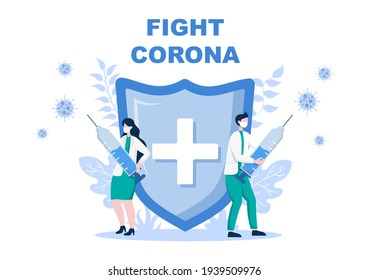 Vector Illustration Healthcare Medical People Of Protecting And Fighting Against The Corona Virus