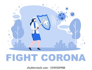 Vector Illustration Healthcare Medical People Of Protecting And Fighting Against The Corona Virus
