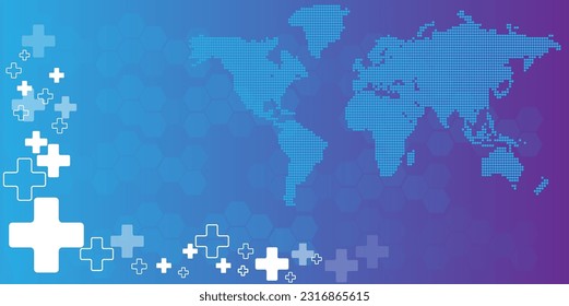 Vector illustration of healthcare and technology concept with flat icons and symbols. Template design for health care business, innovation medicine, pharmaceutical industry, science, medical research.