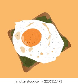 VECTOR ILLUSTRATION OF A HEALTHY BREAKFAST. EGG WITH GUACAMOLLE ON TOASTER BREAD