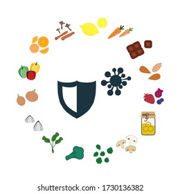 vector illustration of healthy food to boost immunity in circle shape design