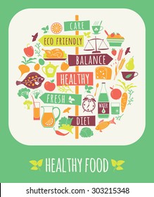 Vector illustration of Healthy Food. Elements for design