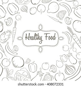 A vector illustration of healthy food poster design black and white