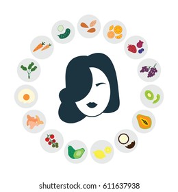 vector illustration of healthy foods for skin and hair