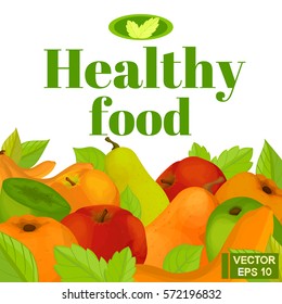 Vector illustration of a healthy fruit. Plate with fruits and berries on the table.