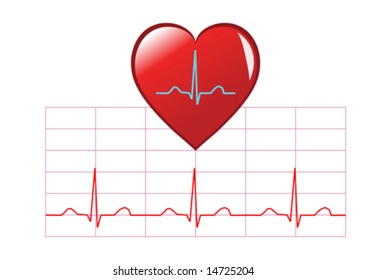 A vector illustration of a healthy heart with a red heart above a healthy sinus rhythm on a cardiac trace,