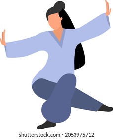 Vector illustration of a healthy lifestyle, woman doing tai chi  exercises