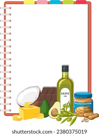 Vector illustration of healthy produce on a blank notebook page