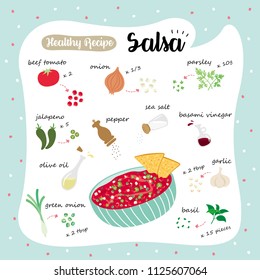 vector illustration of a healthy recipe : salsa